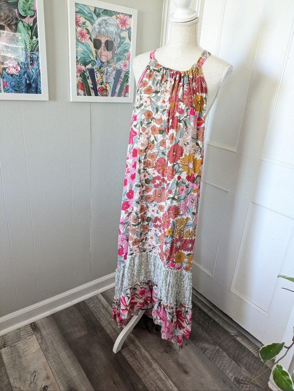 Gigio Floral Mixed Print Maxi Dress Boho Size Large Colorful Sleeveless * - Picture 1 of 8